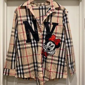 New York Minnie Mouse bedazzled plaid button up